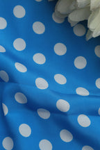 Blue Digital Printed Crepe Polka Dot Fabric ( 1 Mtr ) - Luxurion World
