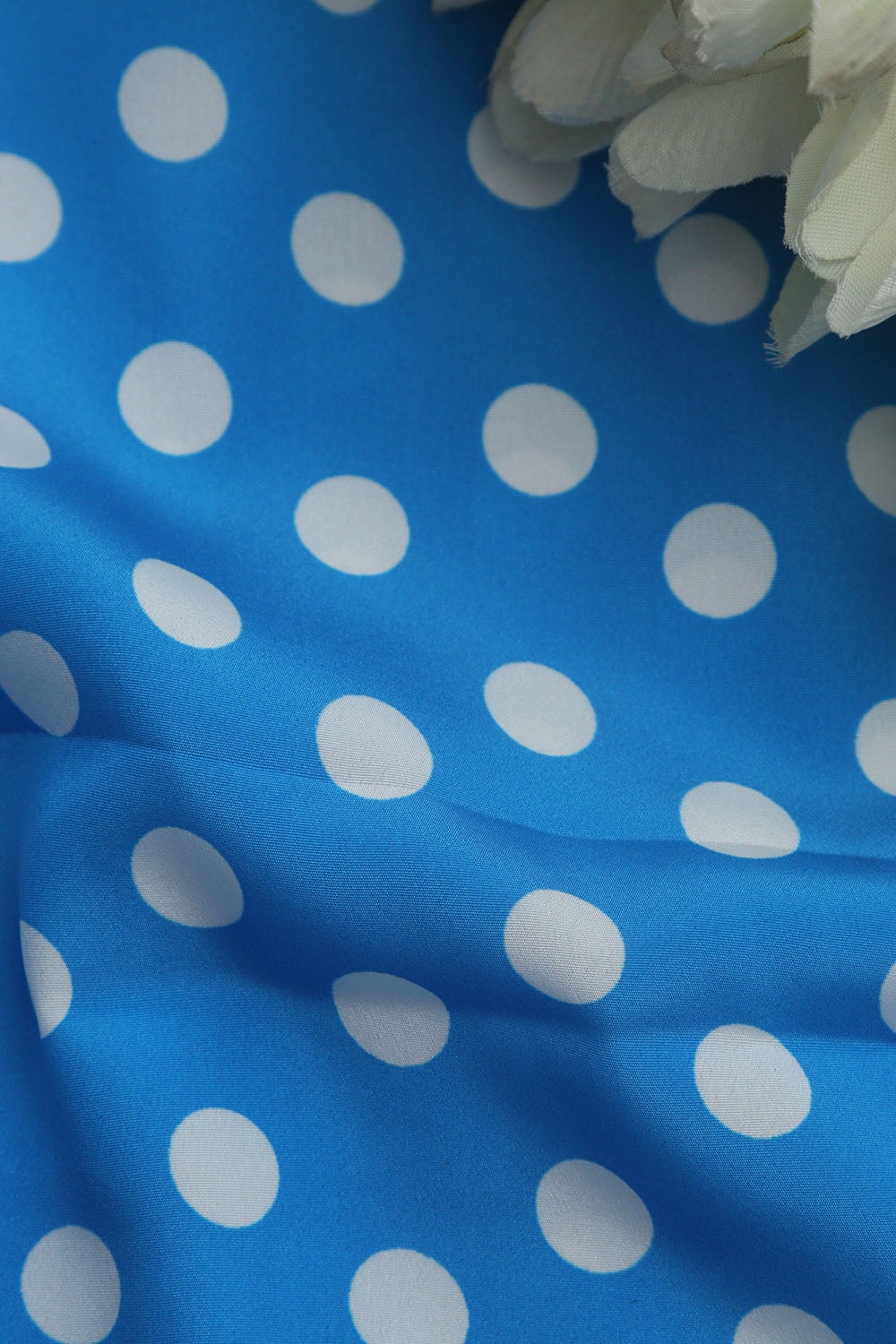 Blue Digital Printed Crepe Polka Dot Fabric ( 1 Mtr ) - Luxurion World