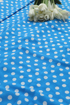 Blue Digital Printed Crepe Polka Dot Fabric ( 1 Mtr ) - Luxurion World