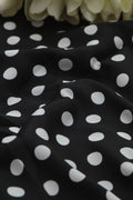 Black Digital Printed Crepe Polka Dot Fabric ( 1 Mtr ) - Luxurion World