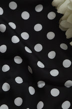 Black Digital Printed Crepe Polka Dot Fabric ( 1 Mtr ) - Luxurion World