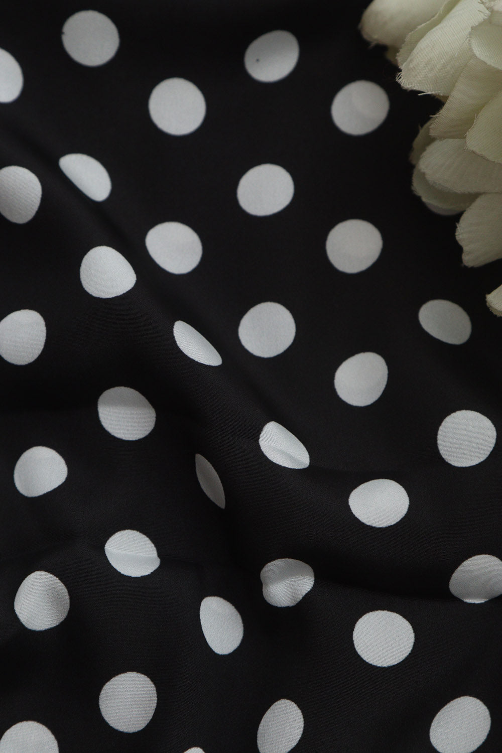Black Digital Printed Crepe Polka Dot Fabric ( 1 Mtr ) - Luxurion World
