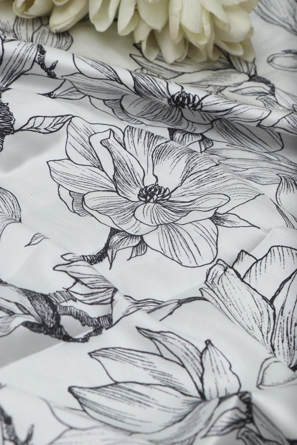 White Digital Printed Japan Satin Fabric ( 1 Mtr ) - Luxurion World