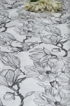 White Digital Printed Japan Satin Fabric ( 1 Mtr ) - Luxurion World