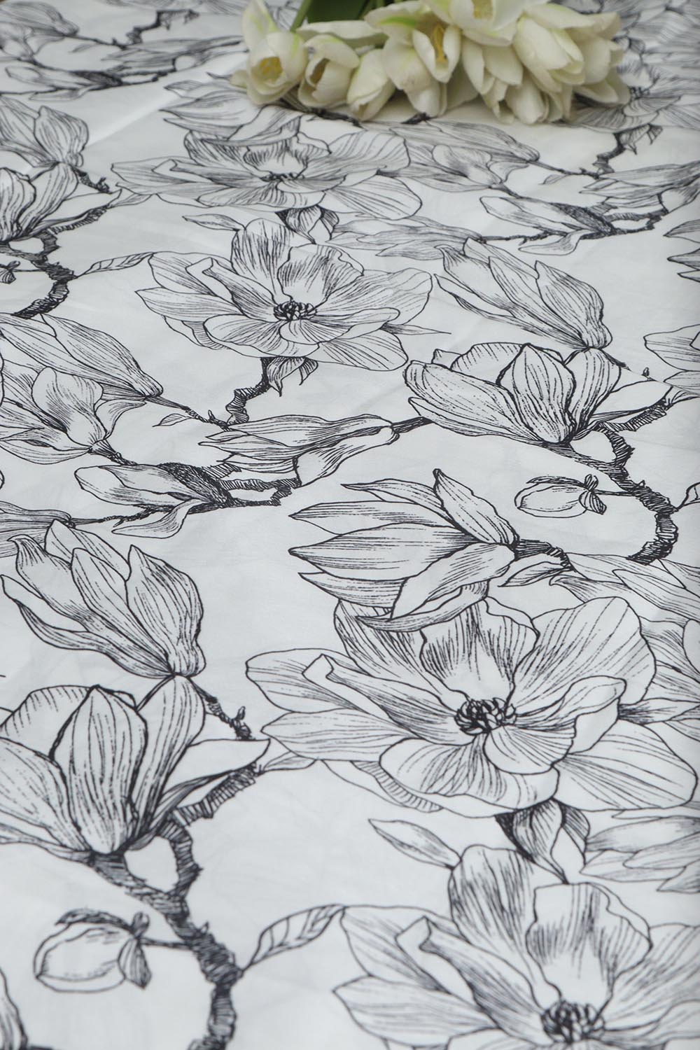 White Digital Printed Japan Satin Fabric ( 1 Mtr ) - Luxurion World