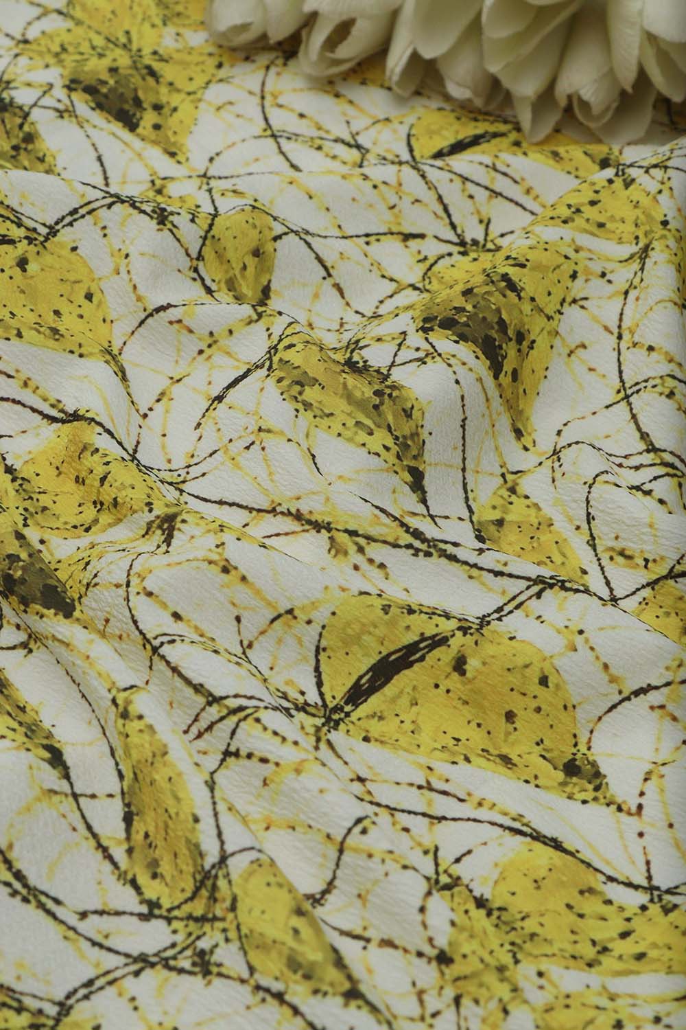 Yellow Digital Printed Lycra Fabric ( 1 Mtr ) - Luxurion World