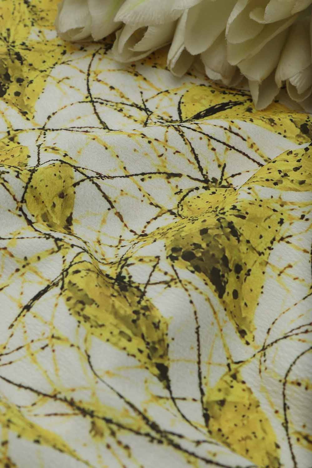 Yellow Digital Printed Lycra Fabric ( 1 Mtr ) - Luxurion World