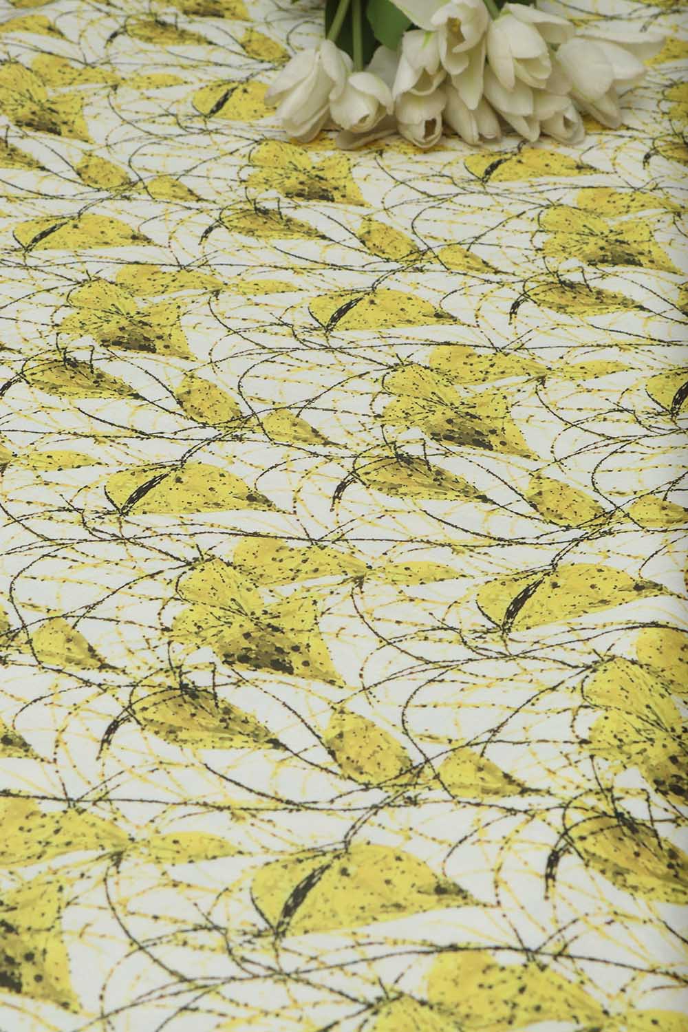 Yellow Digital Printed Lycra Fabric ( 1 Mtr ) - Luxurion World