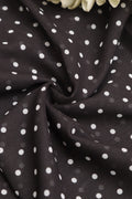 Black Digital Printed Crepe Polka Dot Fabric ( 1 Mtr ) - Luxurion World