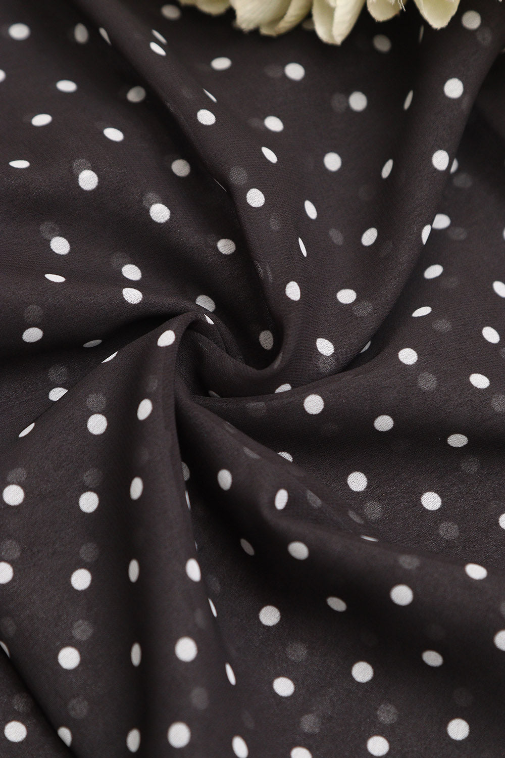 Black Digital Printed Crepe Polka Dot Fabric ( 1 Mtr ) - Luxurion World