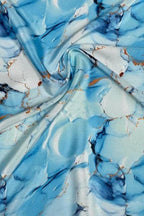 Blue Digital Printed Crepe Fabric — Marble Motif, Everyday Luxury