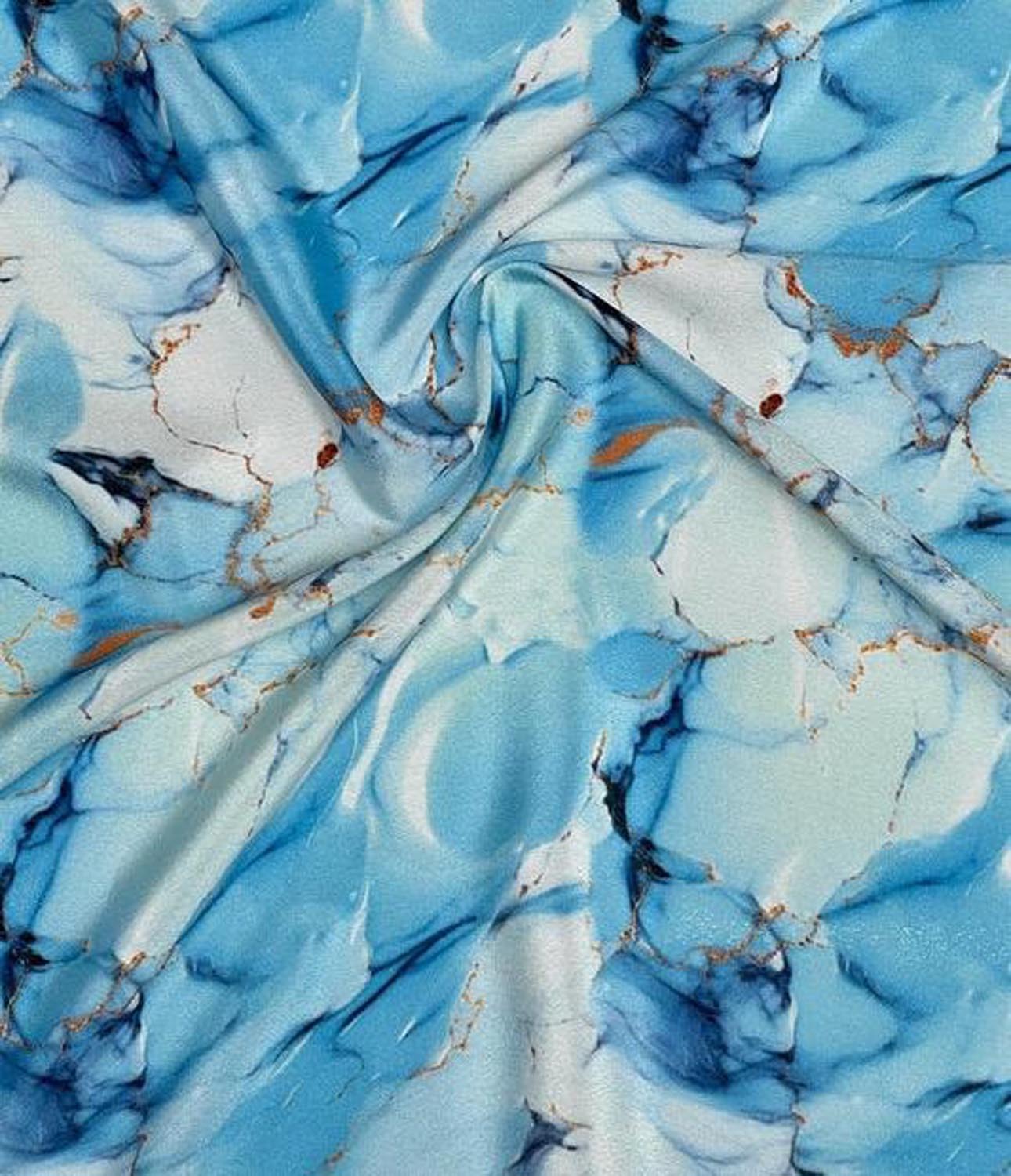 Blue Digital Printed Crepe Fabric — Marble Motif, Everyday Luxury