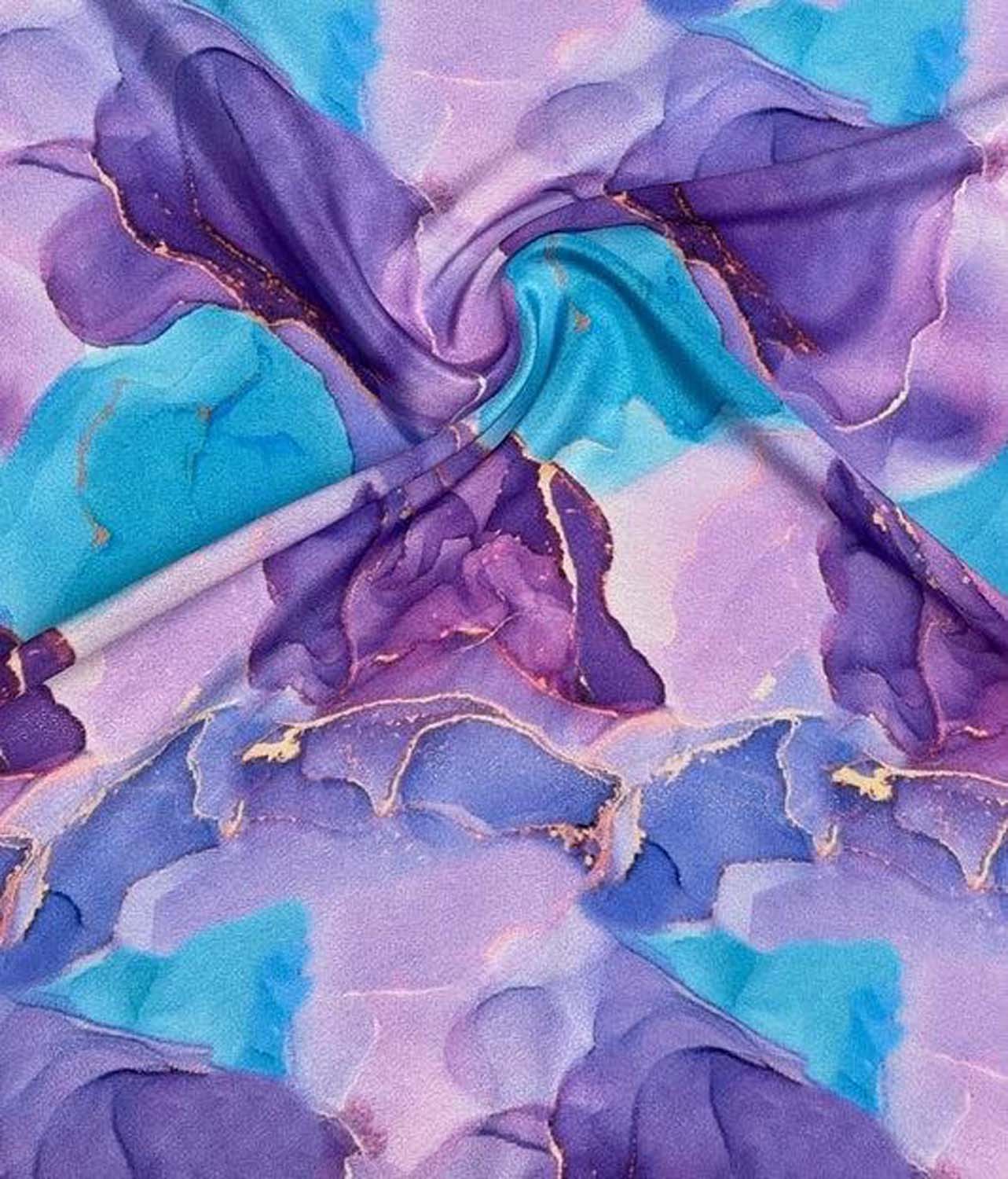 Purple Digital Printed Crepe Fabric — Marble Print, Festive Wear