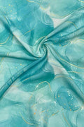 Blue Digital Printed Crepe Fabric — Swirl Marble, Casual Chic