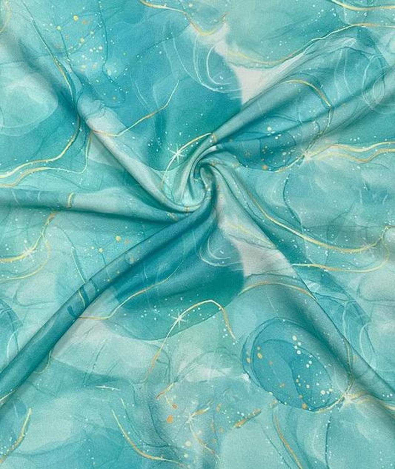 Blue Digital Printed Crepe Fabric — Swirl Marble, Casual Chic