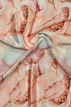 Pink Digital Printed Crepe Fabric — Marble Print, Bridal & Festive