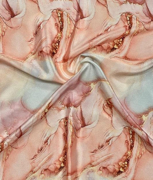 Pink Digital Printed Crepe Fabric — Marble Print, Bridal & Festive