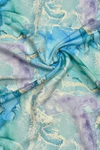 Blue Digital Printed Crepe Fabric — Abstract Marble, Versatile Wear