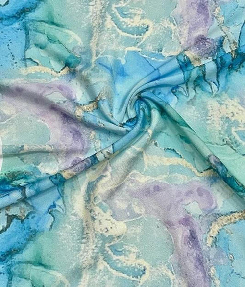 Blue Digital Printed Crepe Fabric — Abstract Marble, Versatile Wear