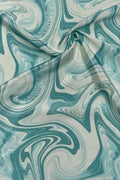 Green Digital Printed Crepe Fabric — Marble Motif, Nature-Inspired