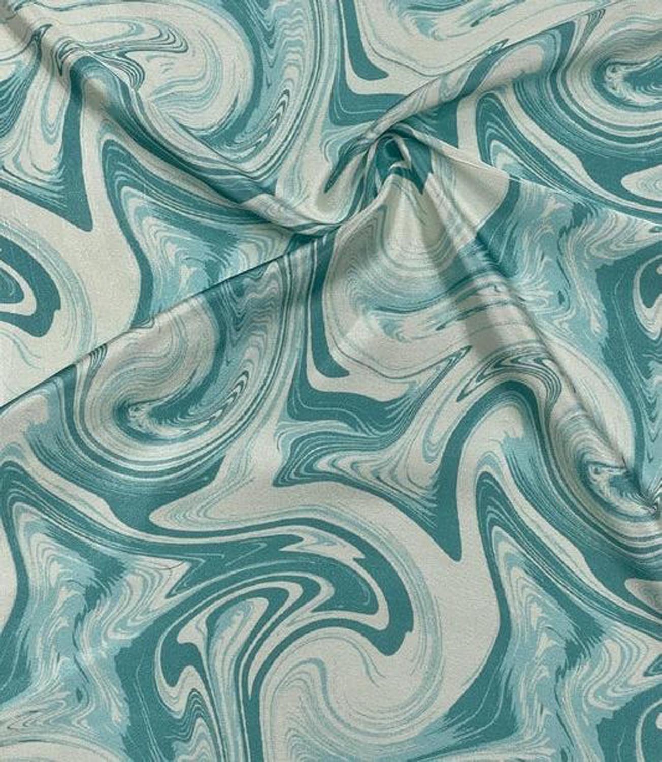 Green Digital Printed Crepe Fabric — Marble Motif, Nature-Inspired