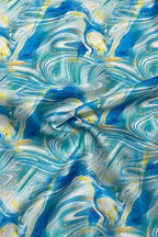 Blue Digital Printed Crepe Fabric — Veined Marble, Ethnic Fusion