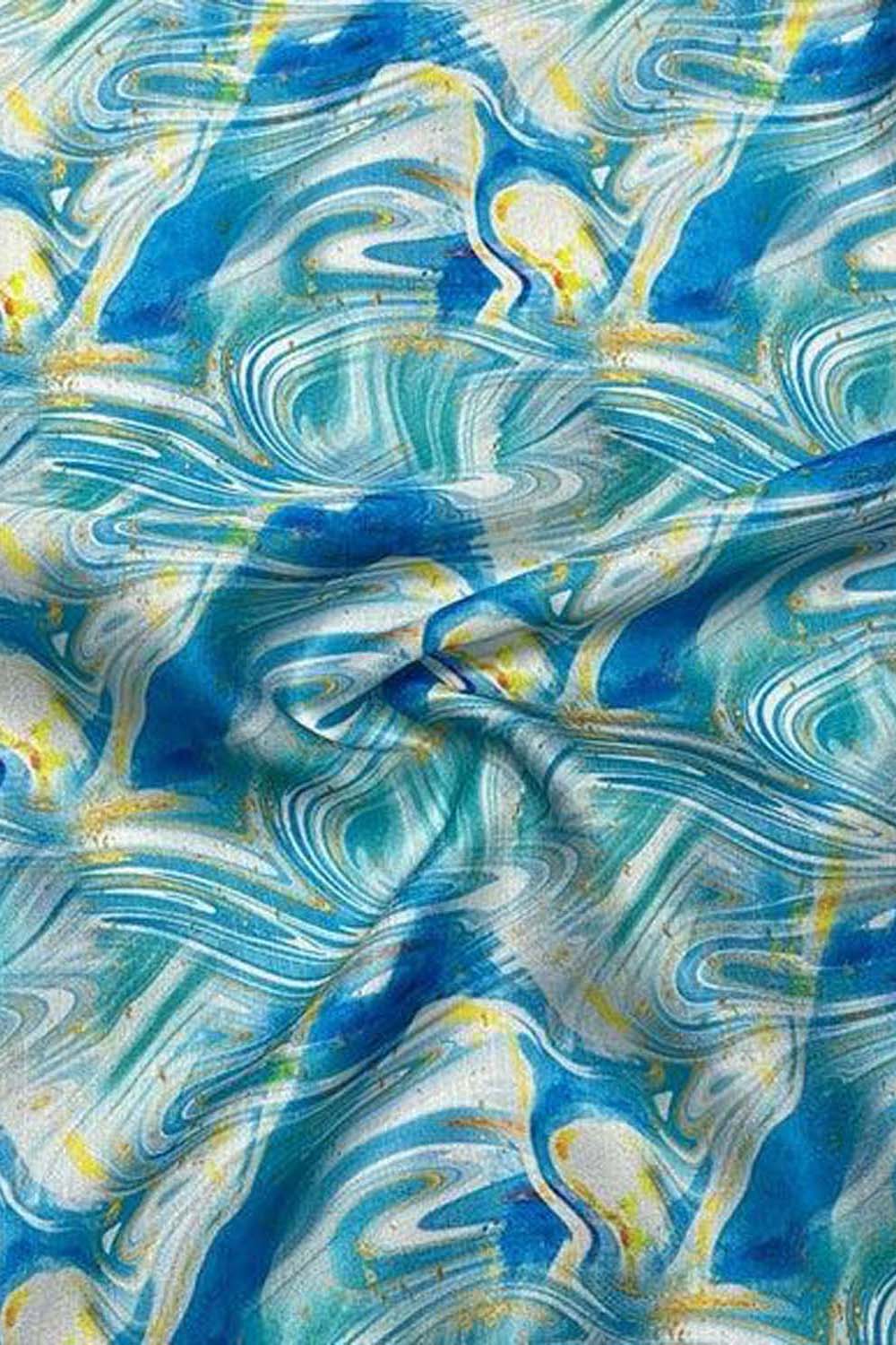 Blue Digital Printed Crepe Fabric — Veined Marble, Ethnic Fusion