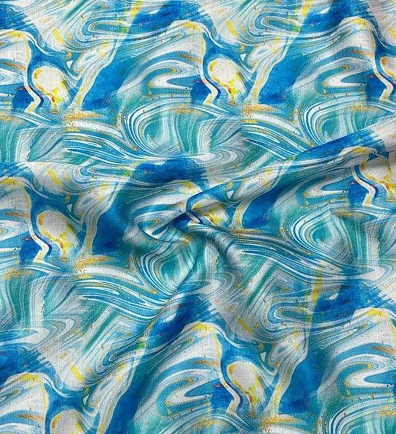 Blue Digital Printed Crepe Fabric — Veined Marble, Ethnic Fusion