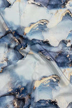 Blue Digital Printed Crepe Fabric — Fluid Marble, Contemporary Style