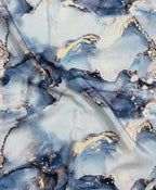 Blue Digital Printed Crepe Fabric — Fluid Marble, Contemporary Style