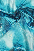 Blue Digital Printed Crepe Fabric — Layered Marble, Artisan Craft