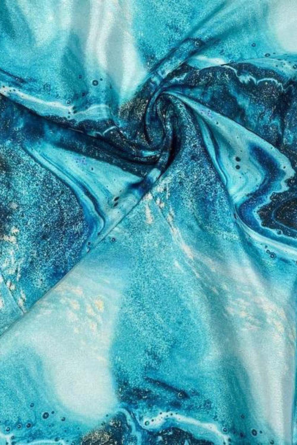 Blue Digital Printed Crepe Fabric — Layered Marble, Artisan Craft