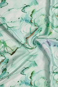 Green Digital Printed Crepe Fabric — Jade Marble, Festive & Casual