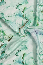 Green Digital Printed Crepe Fabric — Jade Marble, Festive & Casual