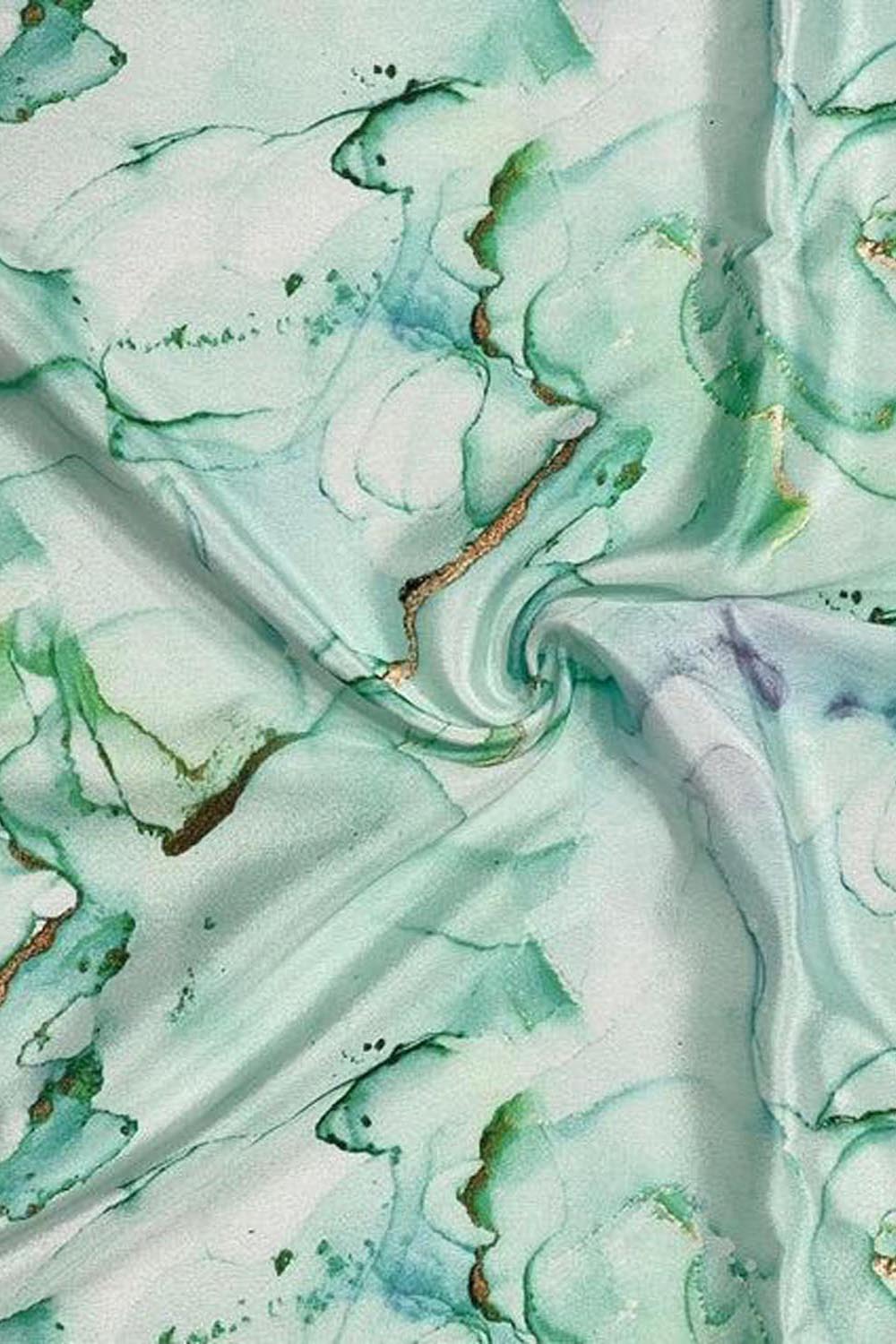 Green Digital Printed Crepe Fabric — Jade Marble, Festive & Casual