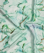 Green Digital Printed Crepe Fabric — Jade Marble, Festive & Casual
