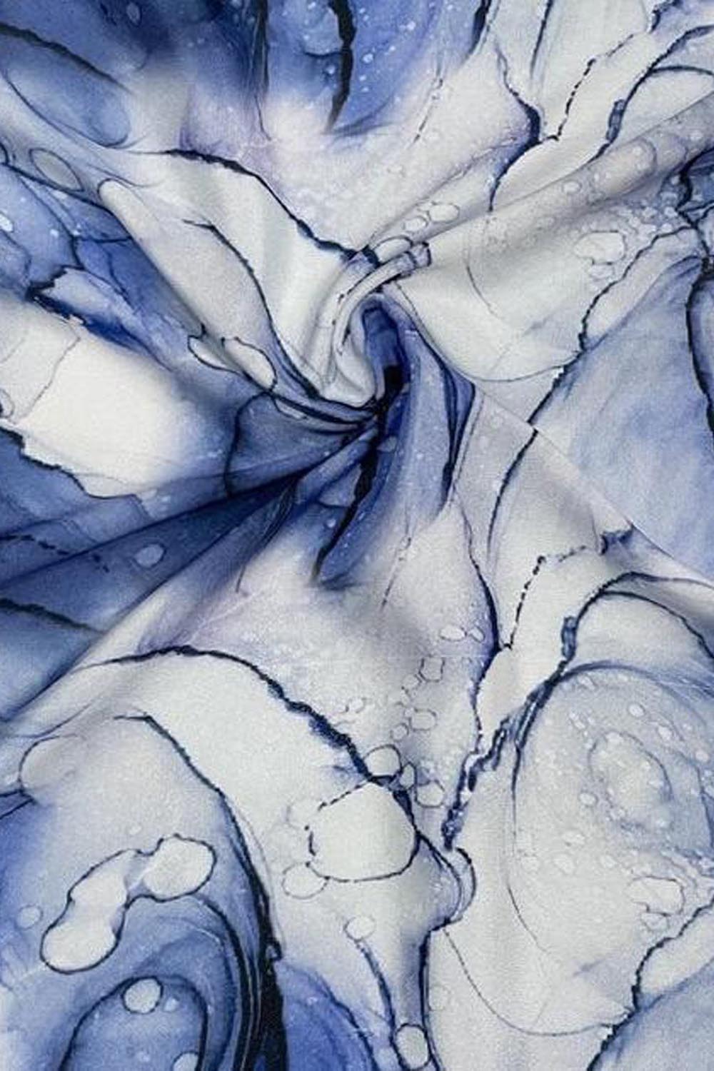 Blue Digital Printed Crepe Fabric — Ink Marble, Signature Style