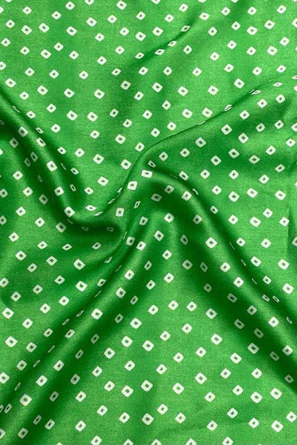 Green Bandhani Design Modal Satin Fabric - Luxurion World