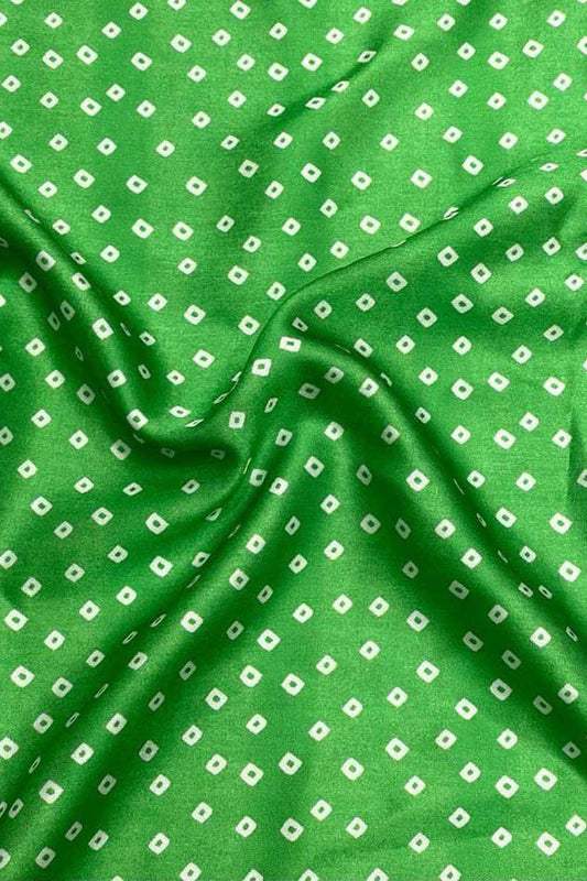 Green Bandhani Design Modal Satin Fabric - Luxurion World