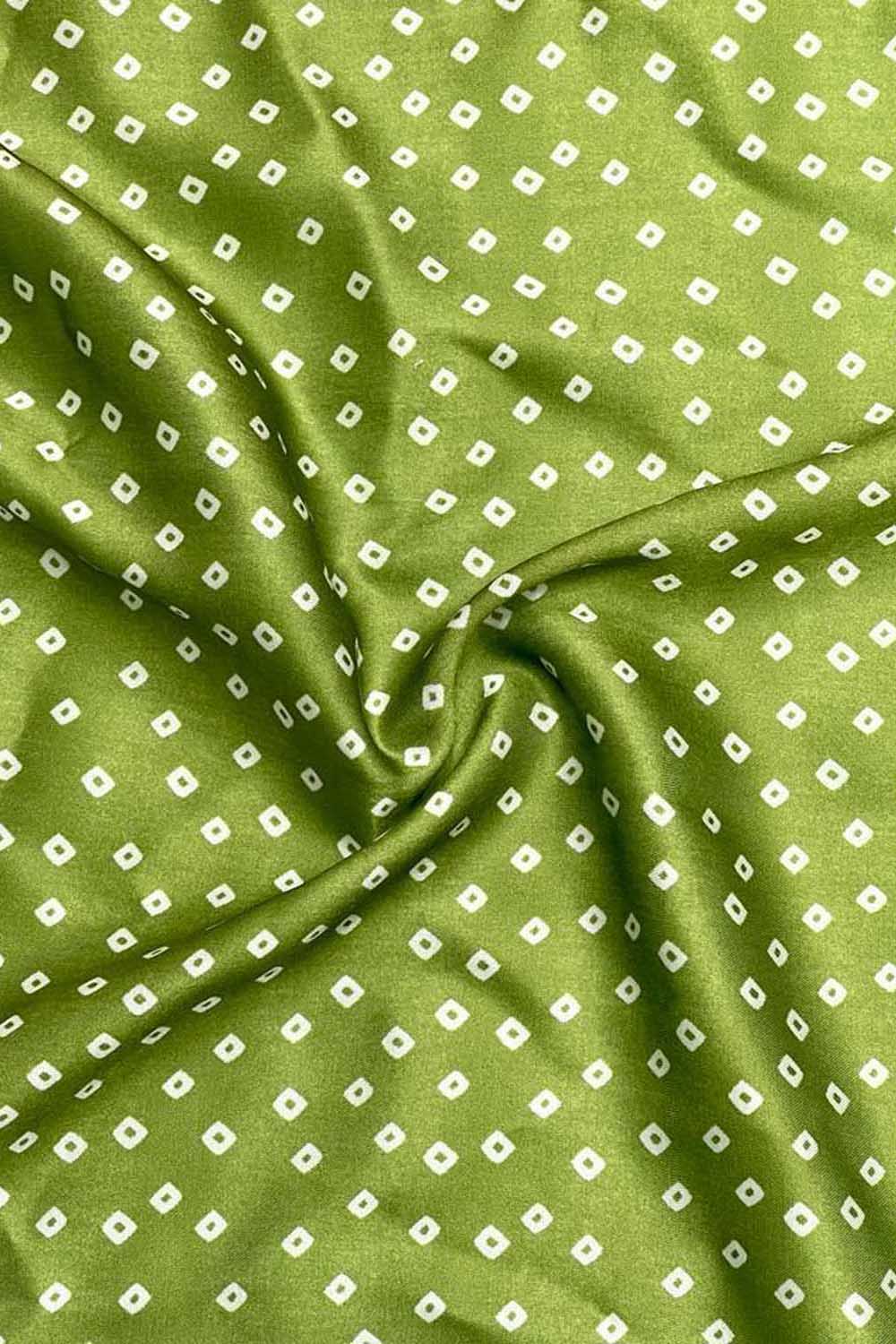 Green Bandhani Design Modal Satin Fabric - Luxurion World