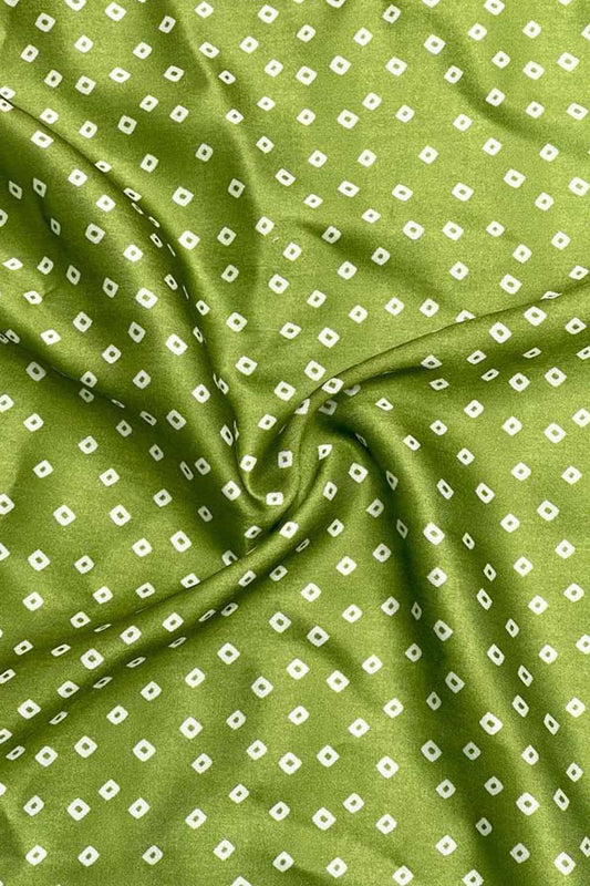 Green Bandhani Design Modal Satin Fabric - Luxurion World