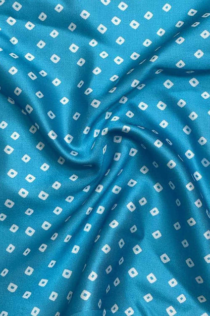 Blue Bandhani Modal Satin Fabric with Digital Print - Luxurion World