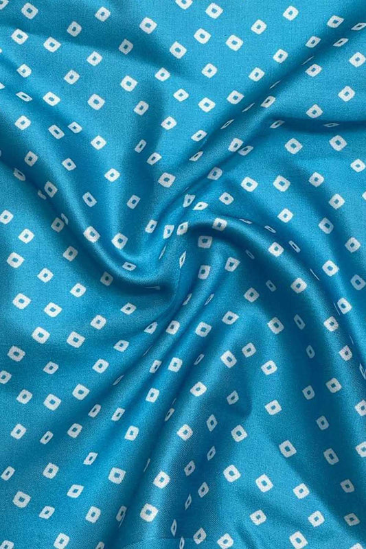 Blue Bandhani Modal Satin Fabric with Digital Print - Luxurion World
