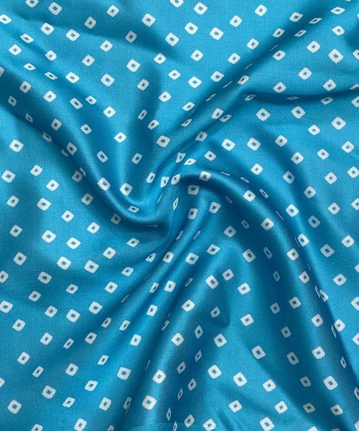 Blue Bandhani Modal Satin Fabric with Digital Print - Luxurion World