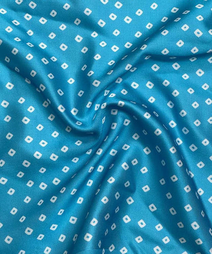Blue Bandhani Modal Satin Fabric with Digital Print - Luxurion World