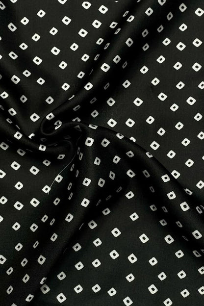 Stunning Black Bandhani Design Modal Satin Fabric - Luxurion World