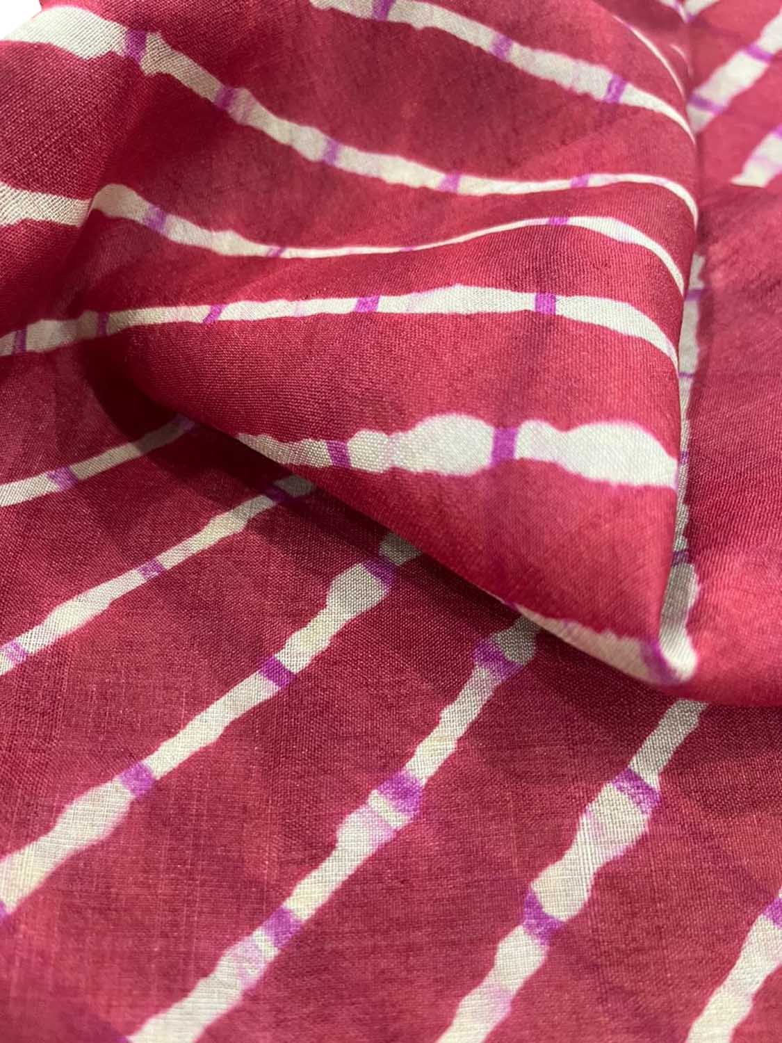 Red Leheriya Tie N Dye Pure Tussar Silk Fabric ( 1 Mtr ) - Luxurion World