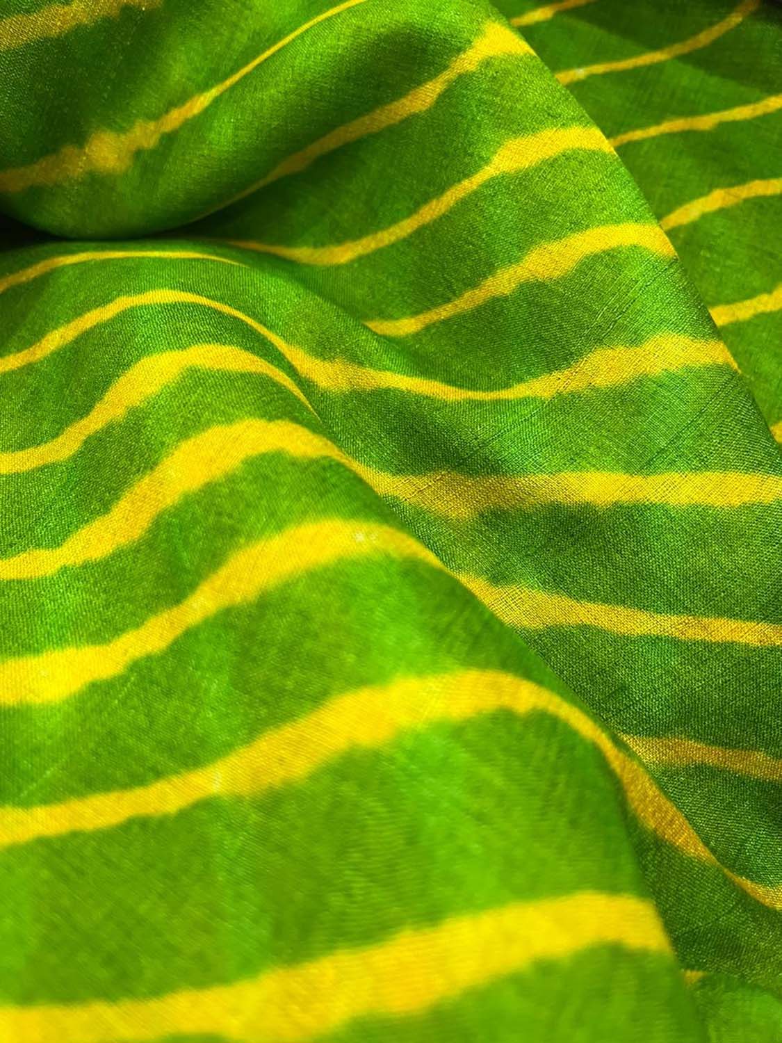 Green Leheriya Tie N Dye Pure Tussar Silk Fabric ( 1 Mtr ) - Luxurion World