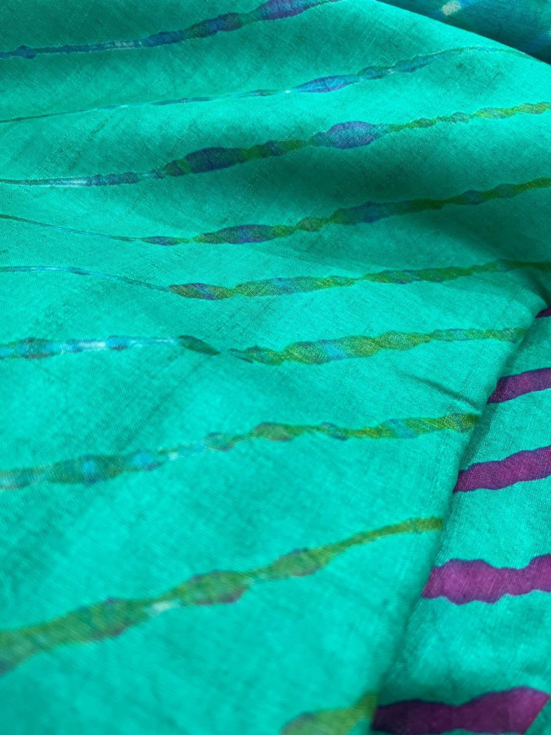 Blue Leheriya Tie N Dye Pure Tussar Silk Fabric ( 1 Mtr ) - Luxurion World