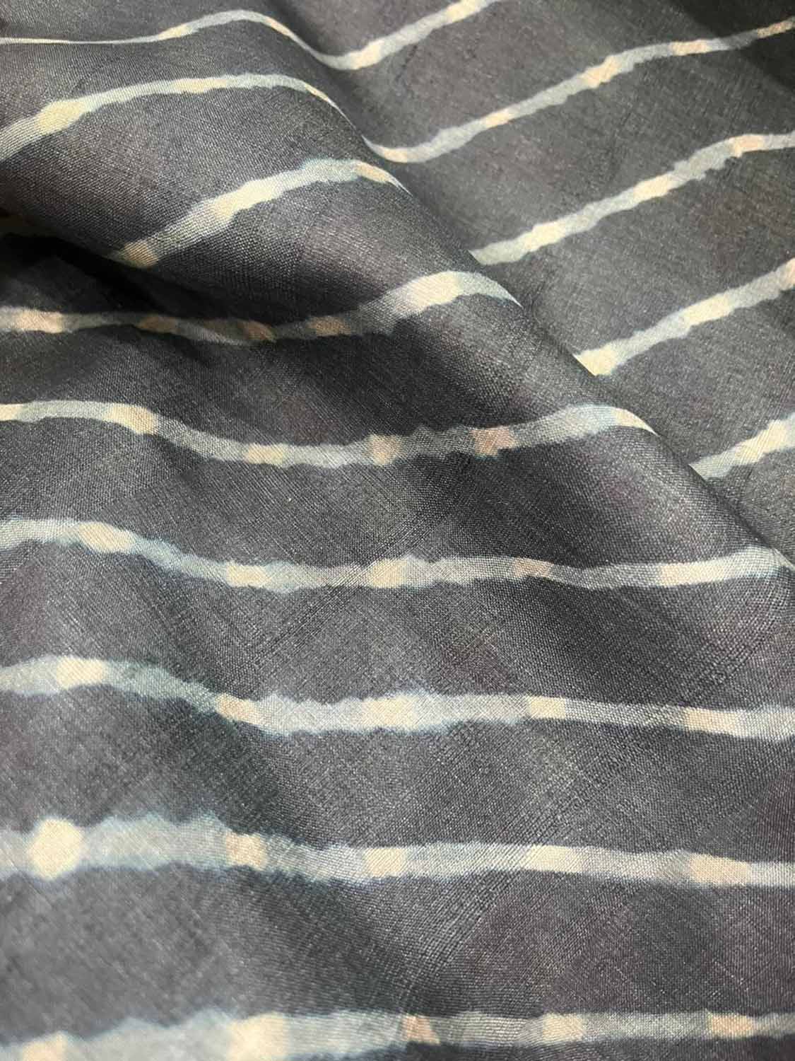 Black Leheriya Tie N Dye Pure Tussar Silk Fabric ( 1 Mtr ) - Luxurion World